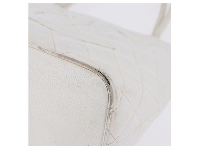 CHANEL Tote Bag Kaviarleder Standard Weiß Silber CC Auth 204728 - Ansicht 21