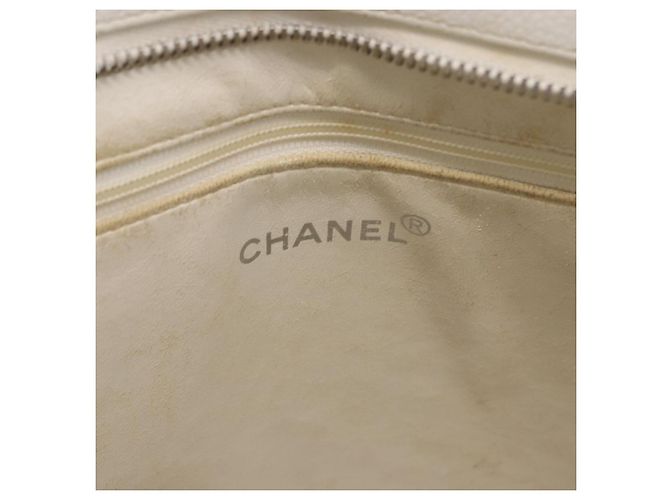 CHANEL Tote Bag Kaviarleder Standard Weiß Silber CC Auth 204728 - Ansicht 29