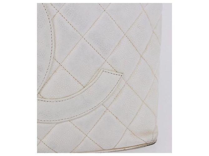 CHANEL Tote Bag Kaviarleder Standard Weiß Silber CC Auth 204728 - Ansicht 3