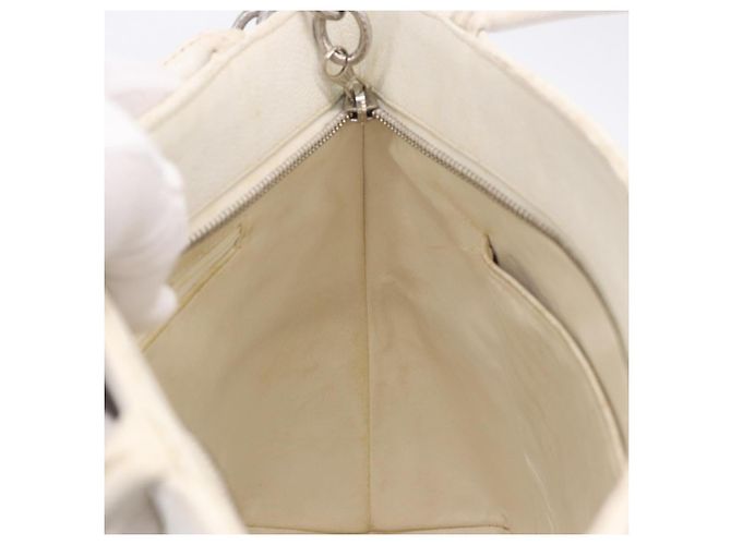 CHANEL Tote Bag Kaviarleder Standard Weiß Silber CC Auth 204728 - Ansicht 30