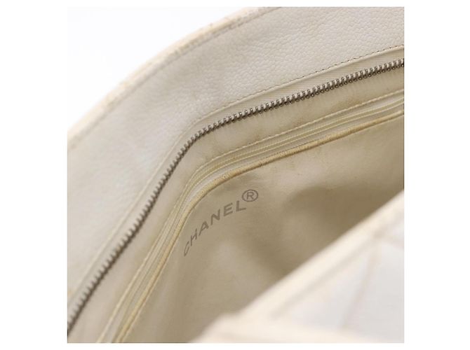 CHANEL Tote Bag Kaviarleder Standard Weiß Silber CC Auth 204728 - Ansicht 36