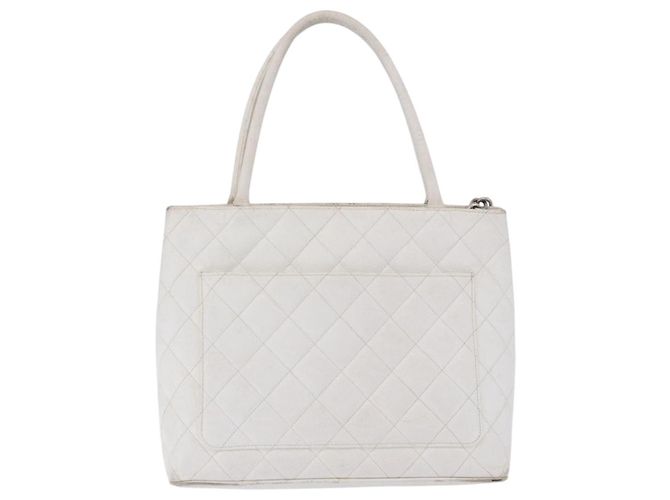 CHANEL Tote Bag Kaviarleder Standard Weiß Silber CC Auth 204728 - Ansicht 4