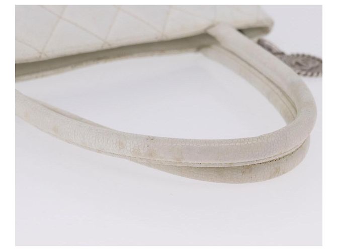 CHANEL Tote Bag Kaviarleder Standard Weiß Silber CC Auth 204728 - Ansicht 8