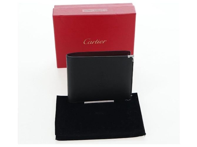 CARTIER Bifold Wallet Leather Black Silver Auth ki6832V Silvery - view 12