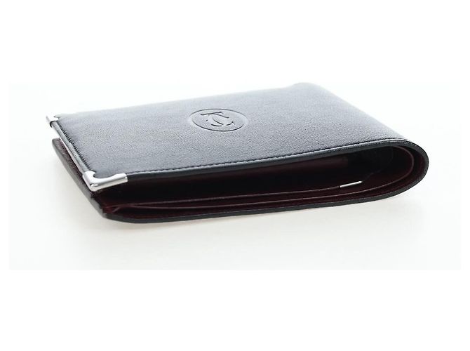 CARTIER Bifold Wallet Leather Black Silver Auth ki6832V Silvery - view 5