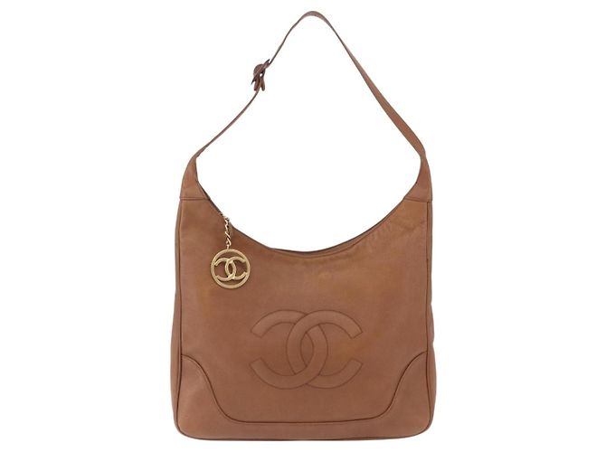 Borsa a tracolla CHANEL Pelle Caviar Marrone Oro CC Auth 203890 D'oro - vista 13