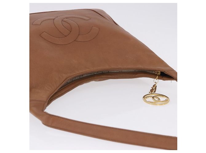 Borsa a tracolla CHANEL Pelle Caviar Marrone Oro CC Auth 203890 D'oro - vista 17