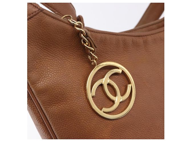 Borsa a tracolla CHANEL Pelle Caviar Marrone Oro CC Auth 203890 D'oro - vista 29