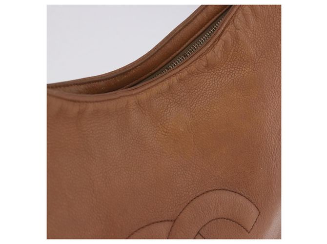 Borsa a tracolla CHANEL Pelle Caviar Marrone Oro CC Auth 203890 D'oro - vista 3