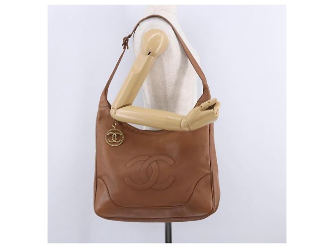 Borsa a tracolla CHANEL Pelle Caviar Marrone Oro CC Auth 203890 D'oro - vista 40