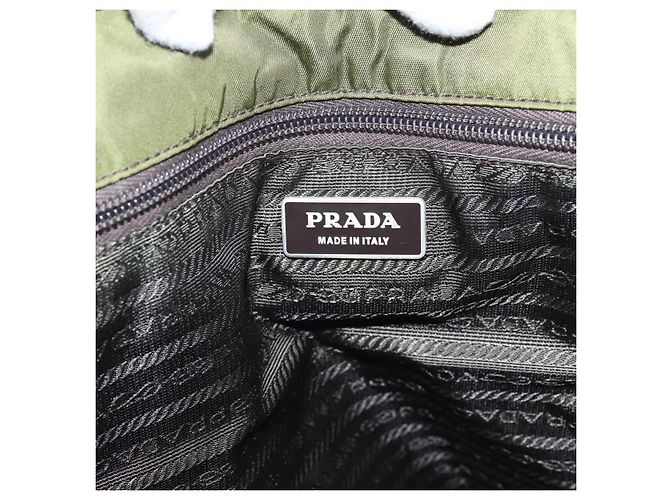 Borsa Tote PRADA Nylon Khaki Silver Auth 201463 Argento Cachi - vista 10