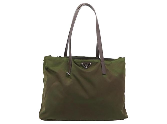 Borsa Tote PRADA Nylon Khaki Silver Auth 201463 Argento Cachi - vista 13