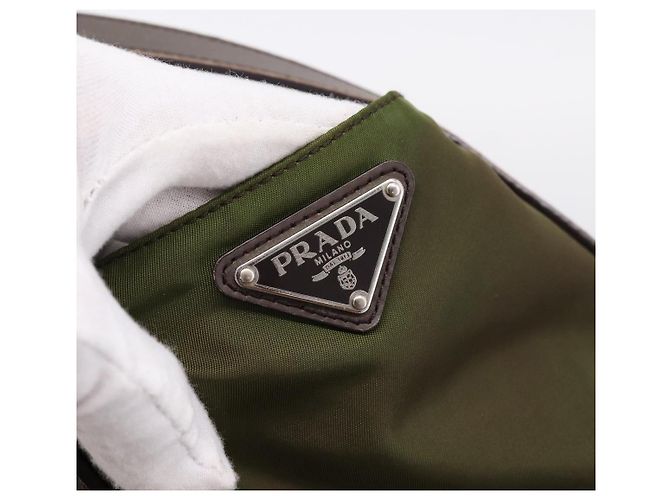 Borsa Tote PRADA Nylon Khaki Silver Auth 201463 Argento Cachi - vista 17