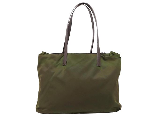 Borsa Tote PRADA Nylon Khaki Silver Auth 201463 Argento Cachi - vista 2