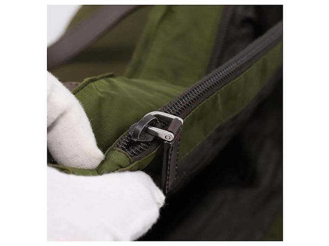 Borsa Tote PRADA Nylon Khaki Silver Auth 201463 Argento Cachi - vista 22