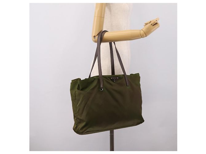 Borsa Tote PRADA Nylon Khaki Silver Auth 201463 Argento Cachi - vista 25