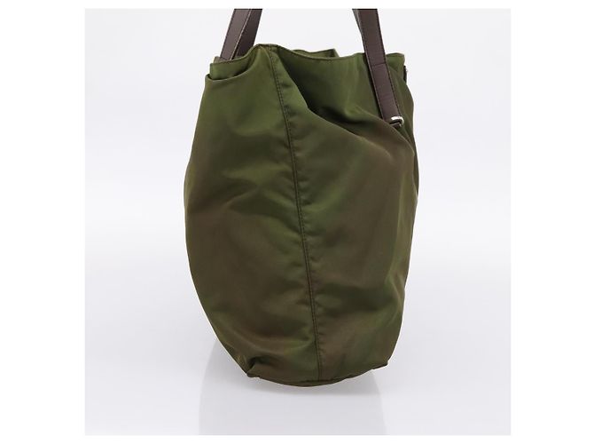 Borsa Tote PRADA Nylon Khaki Silver Auth 201463 Argento Cachi - vista 3