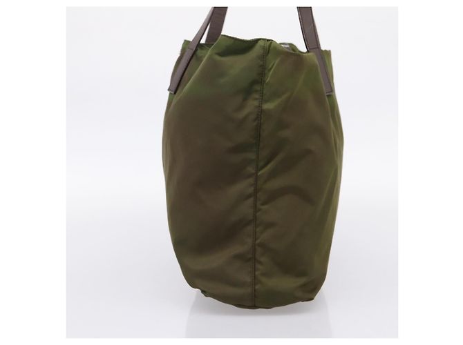 Borsa Tote PRADA Nylon Khaki Silver Auth 201463 Argento Cachi - vista 4