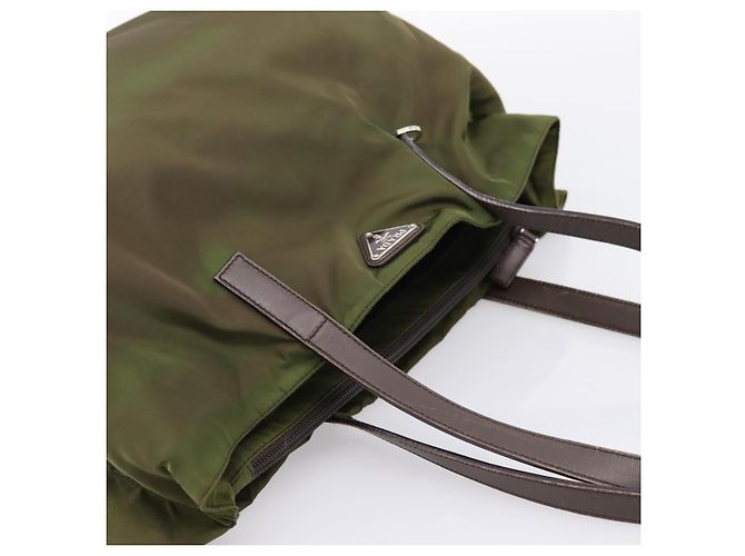 Borsa Tote PRADA Nylon Khaki Silver Auth 201463 Argento Cachi - vista 6