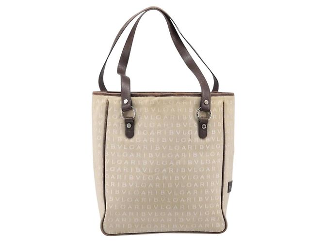 Bulgari Bolso Tote BVLGARI Canvas Beige Silver Auth ar14179 Plata - vista 2