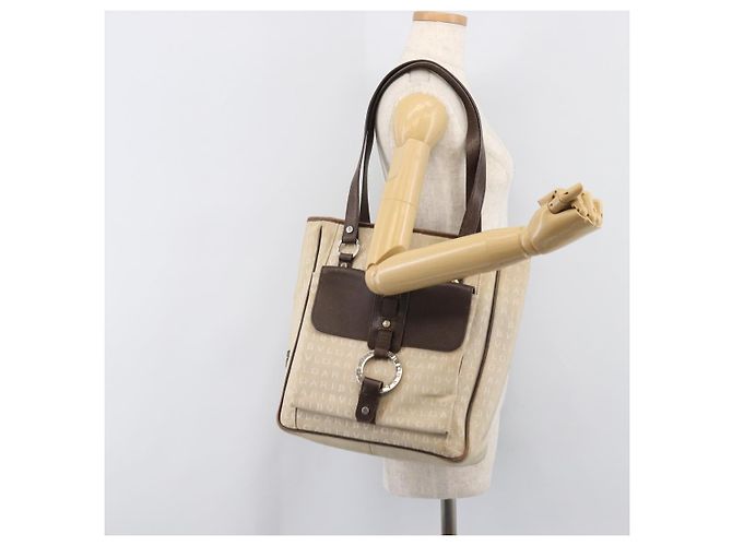 Bulgari Bolso Tote BVLGARI Canvas Beige Silver Auth ar14179 Plata - vista 28