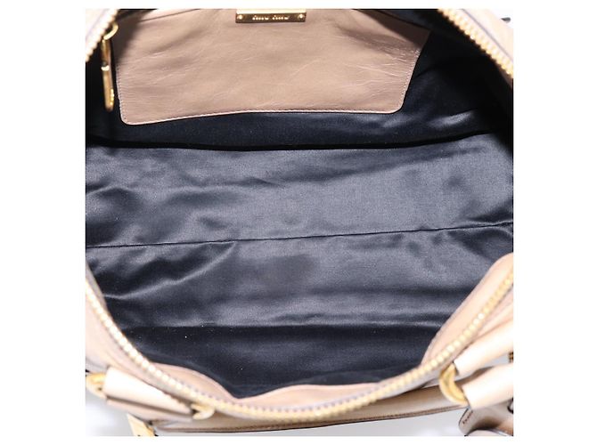 Borsa a Mano Miu Miu Vitellolux 2way Beige Gold Auth 204430V D'oro - vista 10