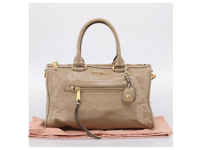 Borsa a Mano Miu Miu Vitellolux 2way Beige Gold Auth 204430V D'oro - vista 12