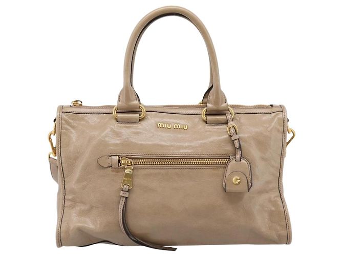 Borsa a Mano Miu Miu Vitellolux 2way Beige Gold Auth 204430V D'oro - vista 13