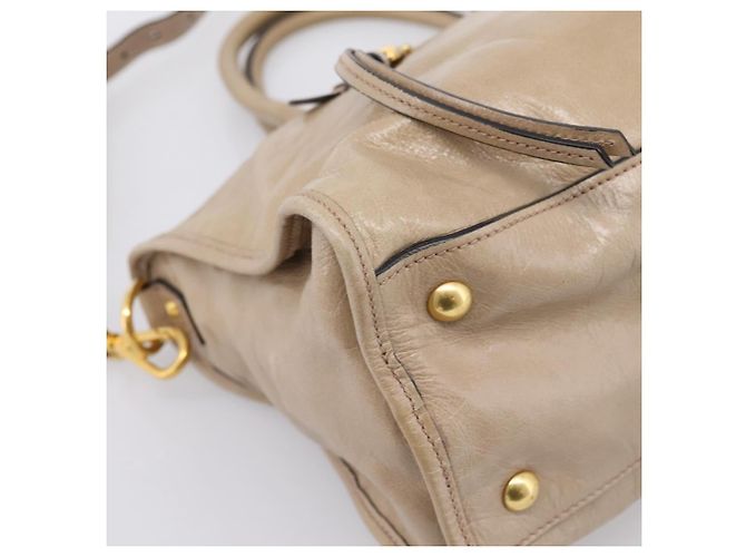 Borsa a Mano Miu Miu Vitellolux 2way Beige Gold Auth 204430V D'oro - vista 16