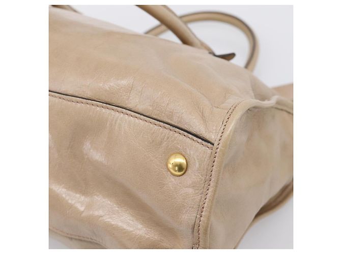 Borsa a Mano Miu Miu Vitellolux 2way Beige Gold Auth 204430V D'oro - vista 17