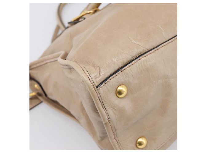 Borsa a Mano Miu Miu Vitellolux 2way Beige Gold Auth 204430V D'oro - vista 18