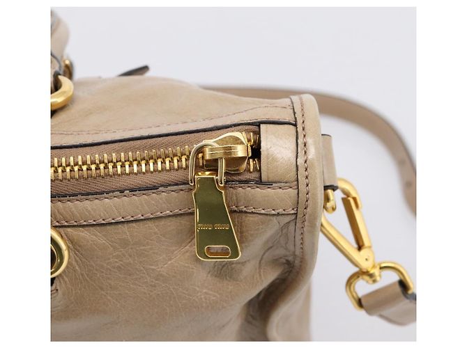 Borsa a Mano Miu Miu Vitellolux 2way Beige Gold Auth 204430V D'oro - vista 19