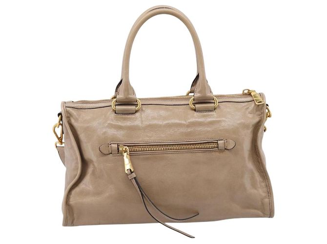 Borsa a Mano Miu Miu Vitellolux 2way Beige Gold Auth 204430V D'oro - vista 2