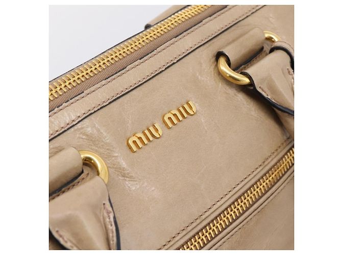 Borsa a Mano Miu Miu Vitellolux 2way Beige Gold Auth 204430V D'oro - vista 20