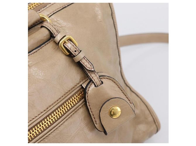 Borsa a Mano Miu Miu Vitellolux 2way Beige Gold Auth 204430V D'oro - vista 21