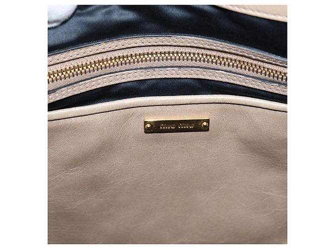 Borsa a Mano Miu Miu Vitellolux 2way Beige Gold Auth 204430V D'oro - vista 22
