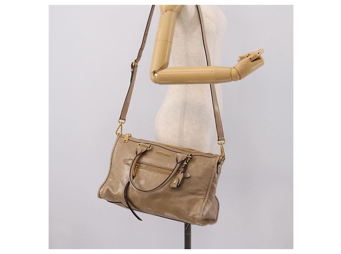 Borsa a Mano Miu Miu Vitellolux 2way Beige Gold Auth 204430V D'oro - vista 28