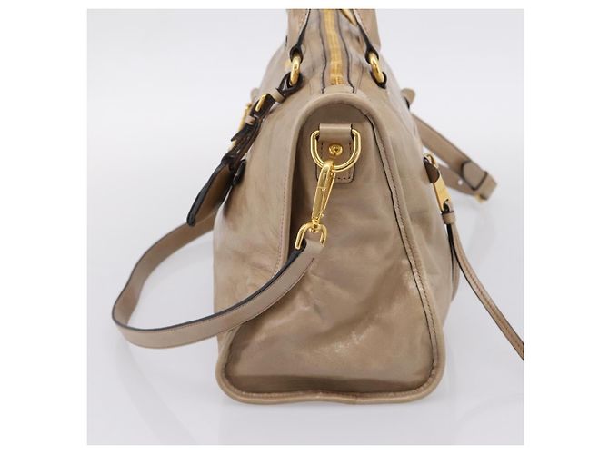 Borsa a Mano Miu Miu Vitellolux 2way Beige Gold Auth 204430V D'oro - vista 4