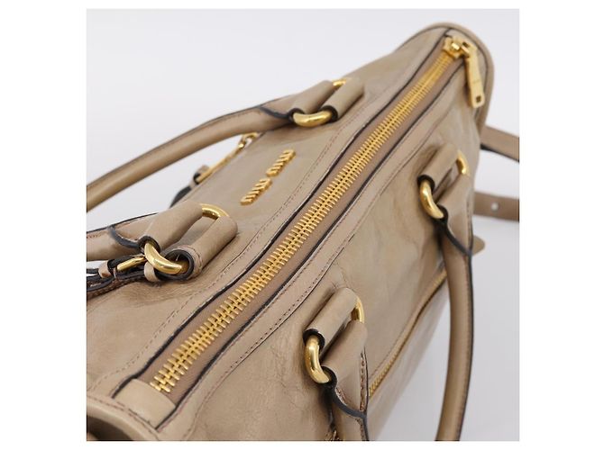 Borsa a Mano Miu Miu Vitellolux 2way Beige Gold Auth 204430V D'oro - vista 6