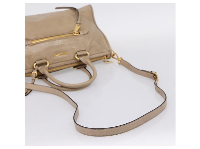 Borsa a Mano Miu Miu Vitellolux 2way Beige Gold Auth 204430V D'oro - vista 8