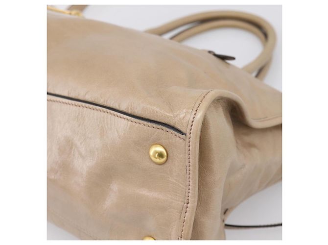 Borsa a Mano Miu Miu Vitellolux 2way Beige Gold Auth 204430V D'oro - vista 9