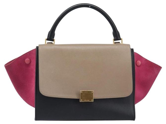 Céline Borsa a mano CELINE Trapeze in pelle 2way Beige Gold Auth 203653 D'oro - vista 13