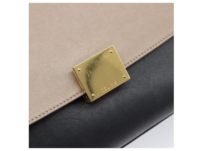 Céline Borsa a mano CELINE Trapeze in pelle 2way Beige Gold Auth 203653 D'oro - vista 18