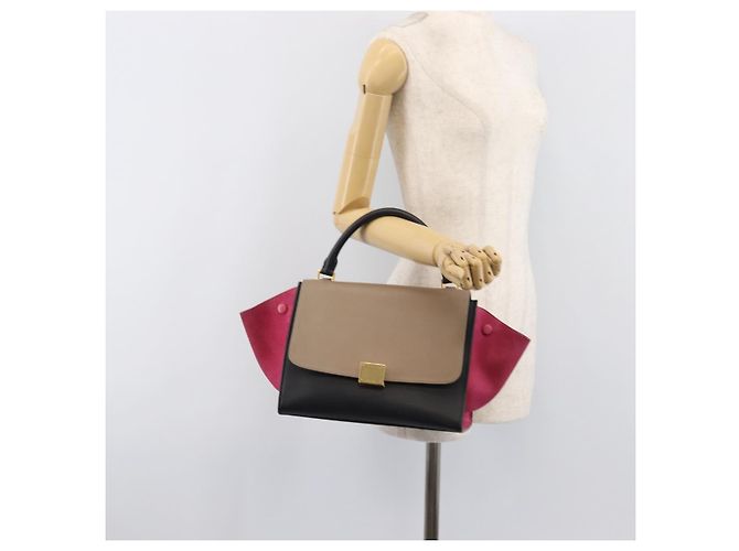 Céline Borsa a mano CELINE Trapeze in pelle 2way Beige Gold Auth 203653 D'oro - vista 26