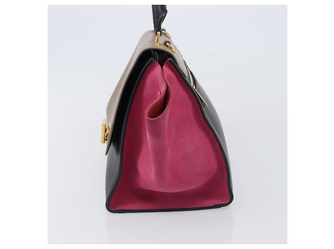 Céline Borsa a mano CELINE Trapeze in pelle 2way Beige Gold Auth 203653 D'oro - vista 3