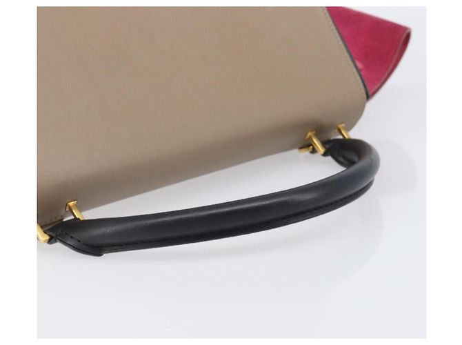 Céline Borsa a mano CELINE Trapeze in pelle 2way Beige Gold Auth 203653 D'oro - vista 7