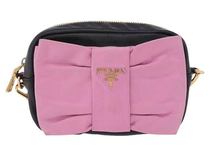 Borsa a tracolla PRADA Ribbon in pelle Nero Rosa Auth 199439V - vista 13