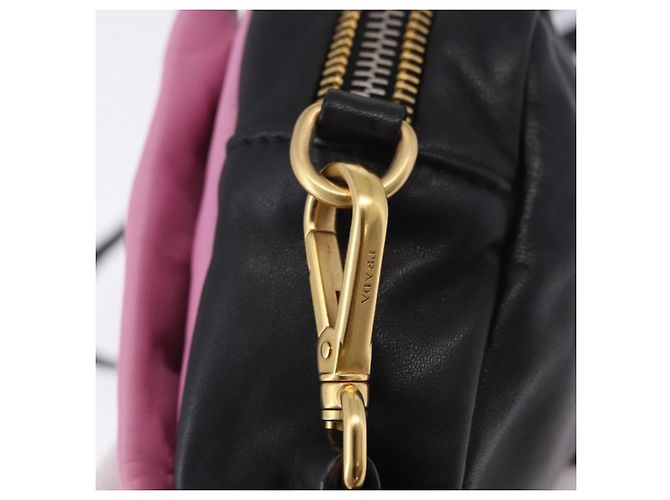 Borsa a tracolla PRADA Ribbon in pelle Nero Rosa Auth 199439V - vista 19
