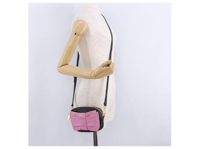 Borsa a tracolla PRADA Ribbon in pelle Nero Rosa Auth 199439V - vista 27