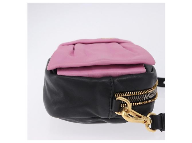 Borsa a tracolla PRADA Ribbon in pelle Nero Rosa Auth 199439V - vista 4